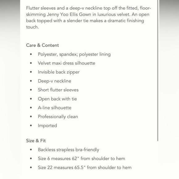 BHLDN x Jenny Yoo Ellis Flutter-Sleeve Open-Back Stretch Velvet Gown/ size 6 - Picture 9 of 10